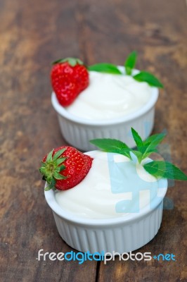 Organic Greek Yogurt And Strawberry Stock Photo