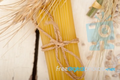 Organic Raw Italian Pasta And Durum Wheat Stock Photo