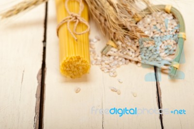 Organic Raw Italian Pasta And Durum Wheat Stock Photo