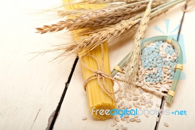 Organic Raw Italian Pasta And Durum Wheat Stock Photo