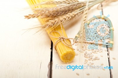 Organic Raw Italian Pasta And Durum Wheat Stock Photo