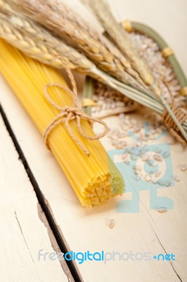 Organic Raw Italian Pasta And Durum Wheat Stock Photo