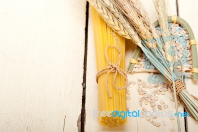 Organic Raw Italian Pasta And Durum Wheat Stock Photo