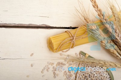 Organic Raw Italian Pasta And Durum Wheat Stock Photo