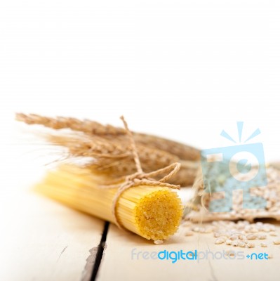 Organic Raw Italian Pasta And Durum Wheat Stock Photo