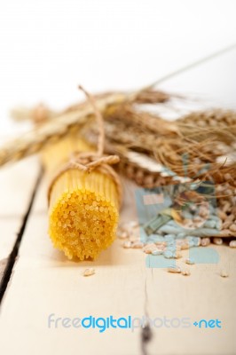 Organic Raw Italian Pasta And Durum Wheat Stock Photo