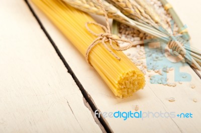 Organic Raw Italian Pasta And Durum Wheat Stock Photo