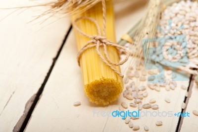 Organic Raw Italian Pasta And Durum Wheat Stock Photo