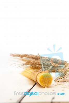 Organic Raw Italian Pasta And Durum Wheat Stock Photo