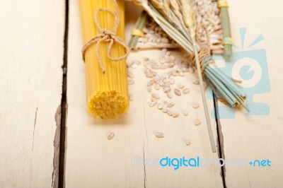 Organic Raw Italian Pasta And Durum Wheat Stock Photo