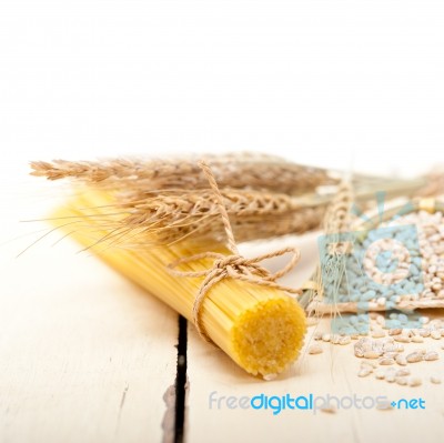 Organic Raw Italian Pasta And Durum Wheat Stock Photo