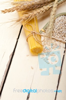 Organic Raw Italian Pasta And Durum Wheat Stock Photo