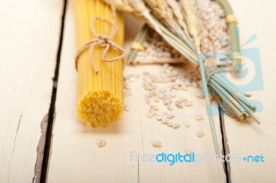 Organic Raw Italian Pasta And Durum Wheat Stock Photo