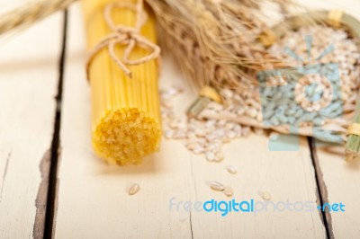 Organic Raw Italian Pasta And Durum Wheat Stock Photo