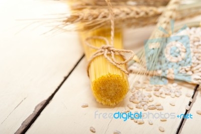 Organic Raw Italian Pasta And Durum Wheat Stock Photo