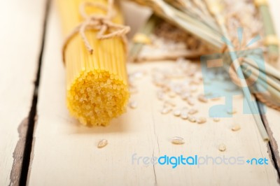 Organic Raw Italian Pasta And Durum Wheat Stock Photo