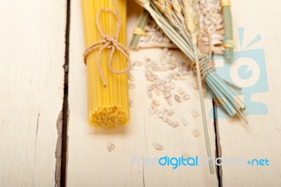 Organic Raw Italian Pasta And Durum Wheat Stock Photo