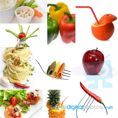 Organic Vegetarian Vegan Food Collage  Bright Mood Stock Photo