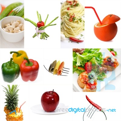 Organic Vegetarian Vegan Food Collage  Bright Mood Stock Photo