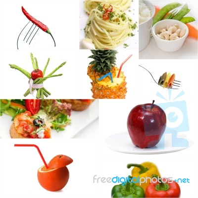 Organic Vegetarian Vegan Food Collage  Bright Mood Stock Photo