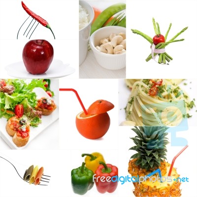 Organic Vegetarian Vegan Food Collage  Bright Mood Stock Photo