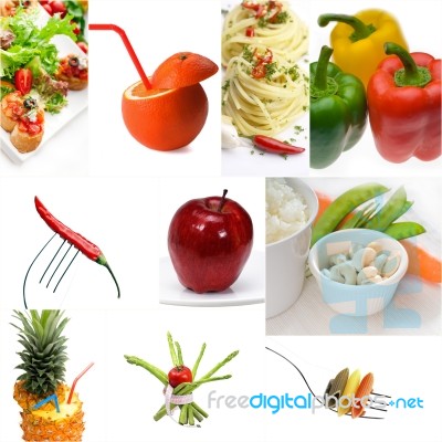 Organic Vegetarian Vegan Food Collage  Bright Mood Stock Photo