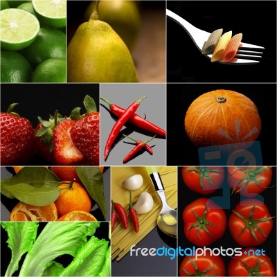 Organic Vegetarian Vegan Food Collage  Dark Stock Photo