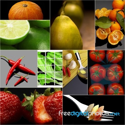 Organic Vegetarian Vegan Food Collage  Dark Stock Photo