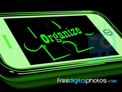 Organize On Smartphone Shows Contacts Organizing Stock Image