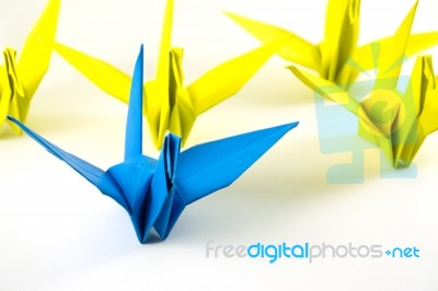 Origami Birds Demonstrate Think Different Concept. Bird Paper Folding Stock Photo