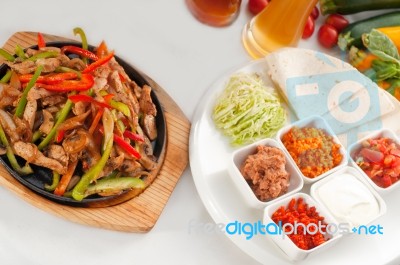 Original Fajita Sizzling Hot  On Iron Plate Stock Photo