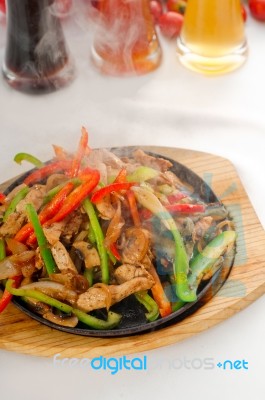 Original Fajita Sizzling Hot  On Iron Plate Stock Photo