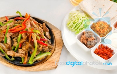 Original Fajita Sizzling Hot  On Iron Plate Stock Photo