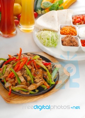 Original Fajita Sizzling Hot  On Iron Plate Stock Photo