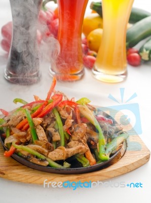 Original Fajita Sizzling Hot  On Iron Plate Stock Photo