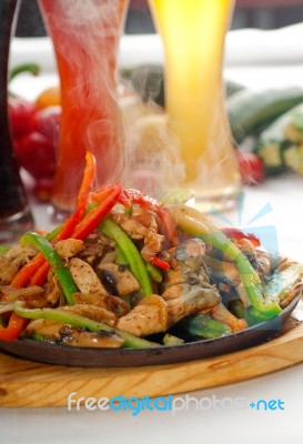 Original Fajita Sizzling Hot  On Iron Plate Stock Photo