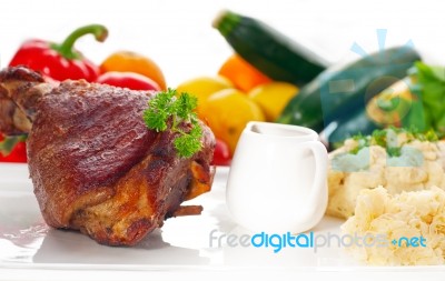 Original German Bbq Pork  Knuckle Stock Photo