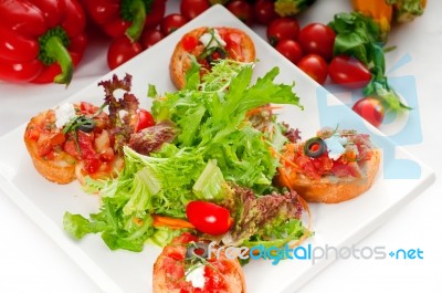 Original Italian Fresh Bruschetta Stock Photo