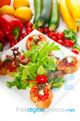 Original Italian Fresh Bruschetta Stock Photo