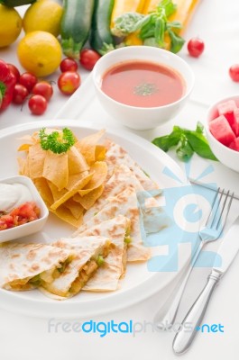 Original Mexican Quesadilla De Pollo Stock Photo