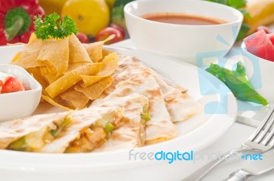 Original Mexican Quesadilla De Pollo Stock Photo