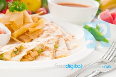 Original Mexican Quesadilla De Pollo Stock Photo