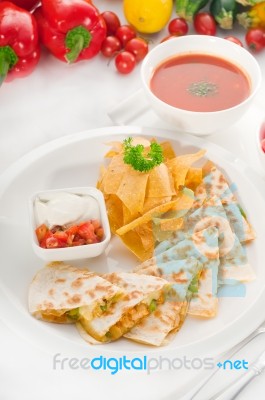 Original Mexican Quesadilla De Pollo Stock Photo