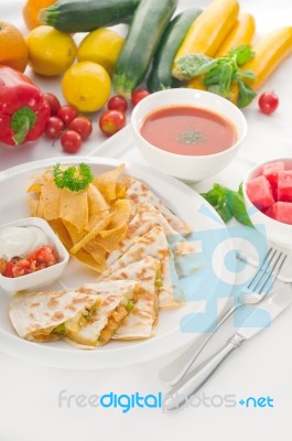 Original Mexican Quesadilla De Pollo Stock Photo