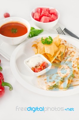 Original Mexican Quesadilla De Pollo Stock Photo