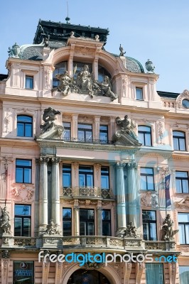 Ornate Apartment Block And Shops Adjacent To Wenceslas Square In… Stock Photo