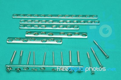 Orthopedic  Implant  Plates And Screw Stock Photo