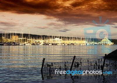 Oslo Yacht Club Orange Sunset Background Stock Photo