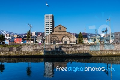 Otaru Cityscape With Reflection On Canal Stock Photo