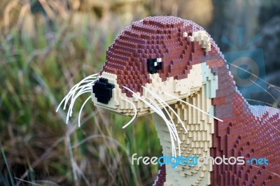 Otter Built From Lego Bricks At The London Wetland Centre Stock Photo